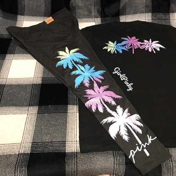 victoria secret PINK leggings outfit with PALM TREE SHINE LOGO SIZES 2X/XL - Picture 4 of 11